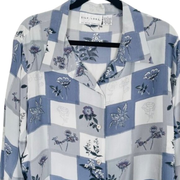 Silk Lore by Beth Terrell Silk Patchwork Floral Shirt Blouse Size 1X Worn Once - Picture 3 of 9